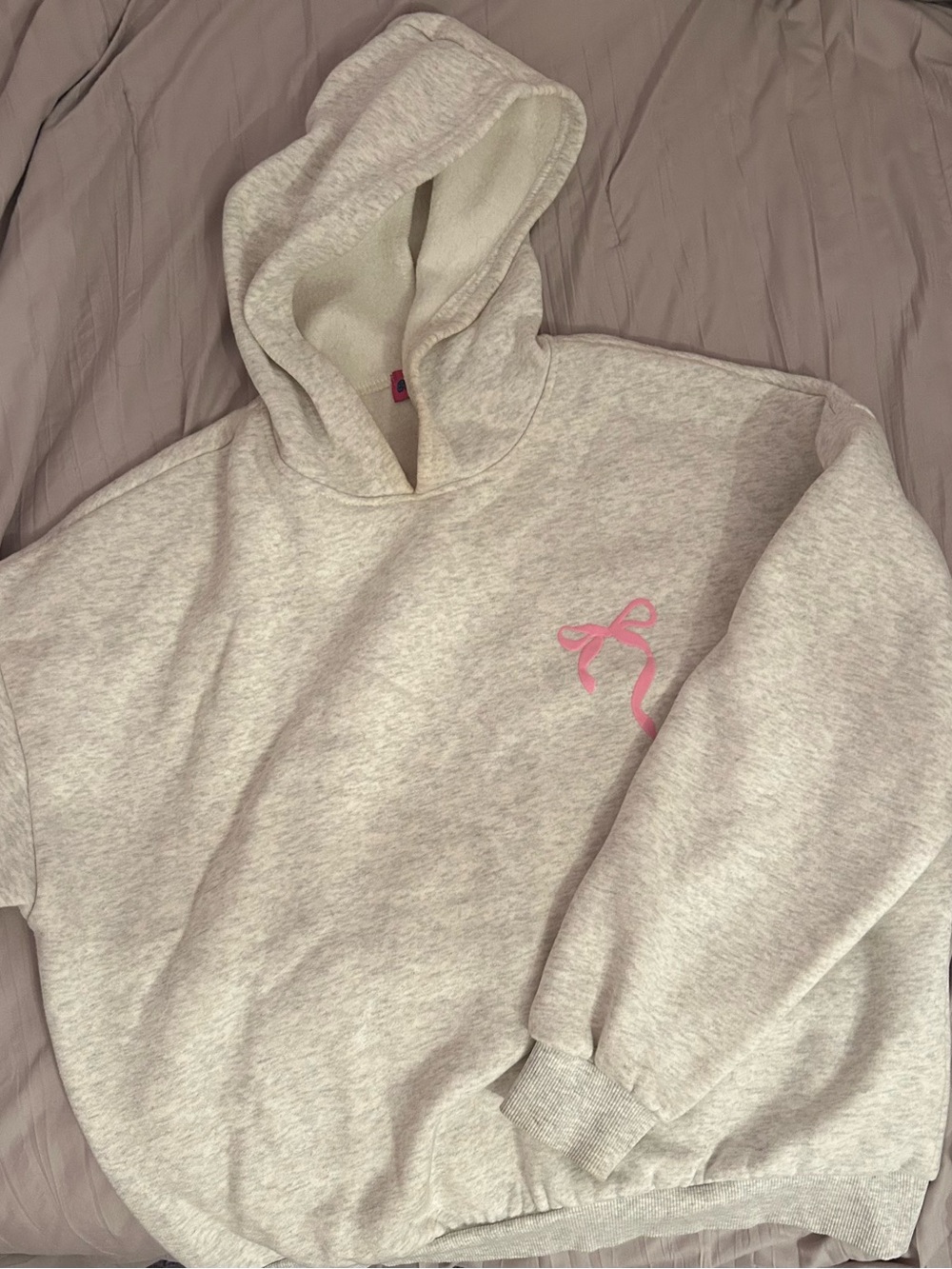 Edikted Cream Hoodie with Pink Bow Detail
